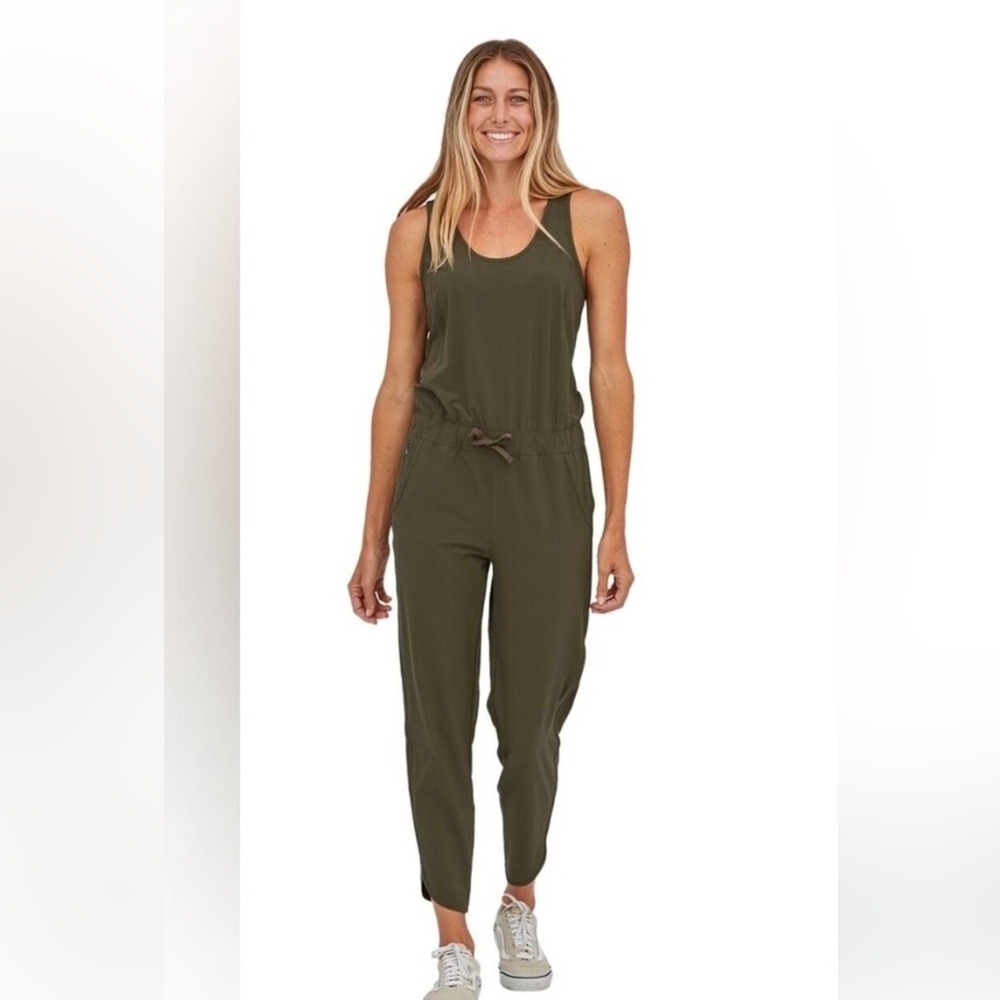 Patagonia Olive Green Sleeveless Drawstring Jumpsuit